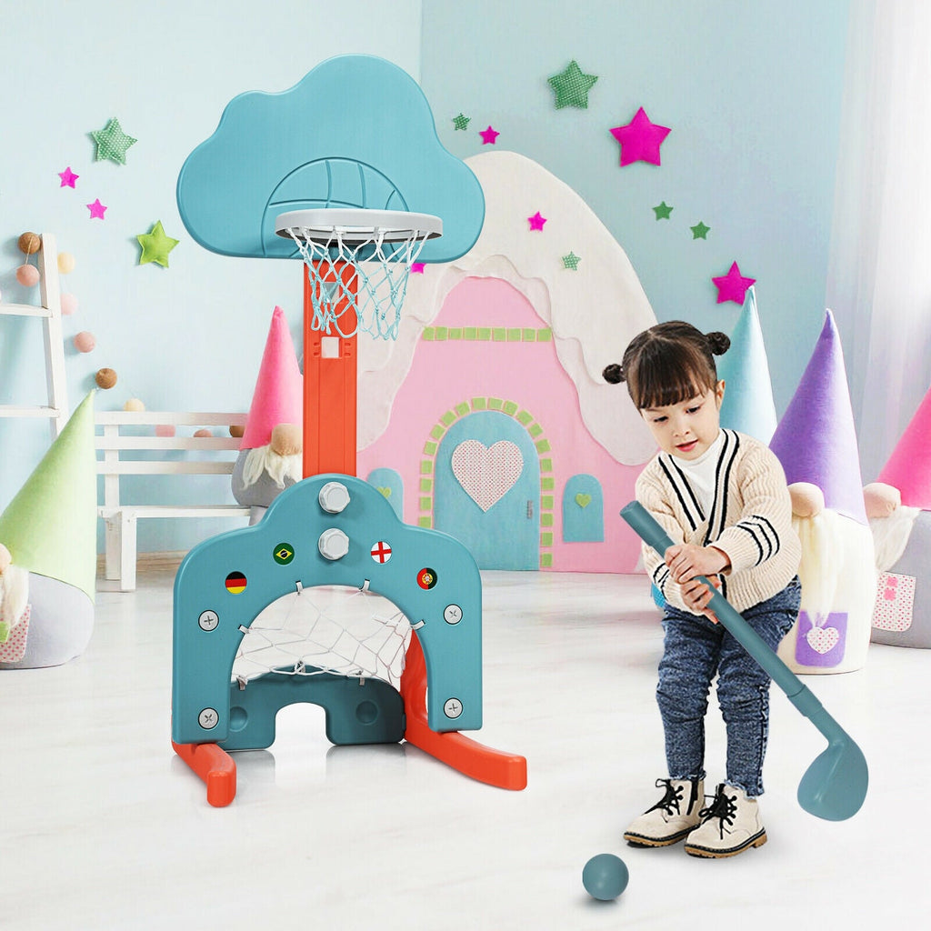 3-in-1 Kids Basketball Hoop Set with Balls-Green