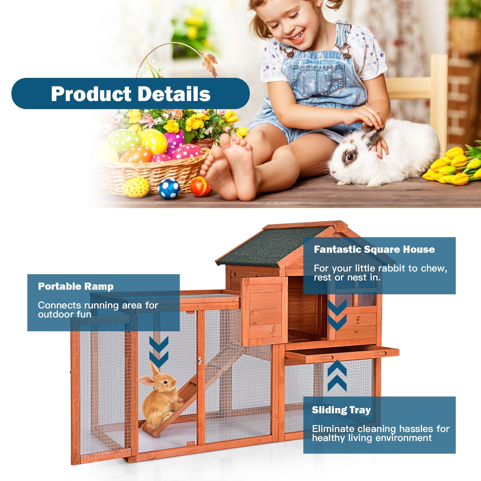 Outdoor Wooden Rabbit hutch-Natural