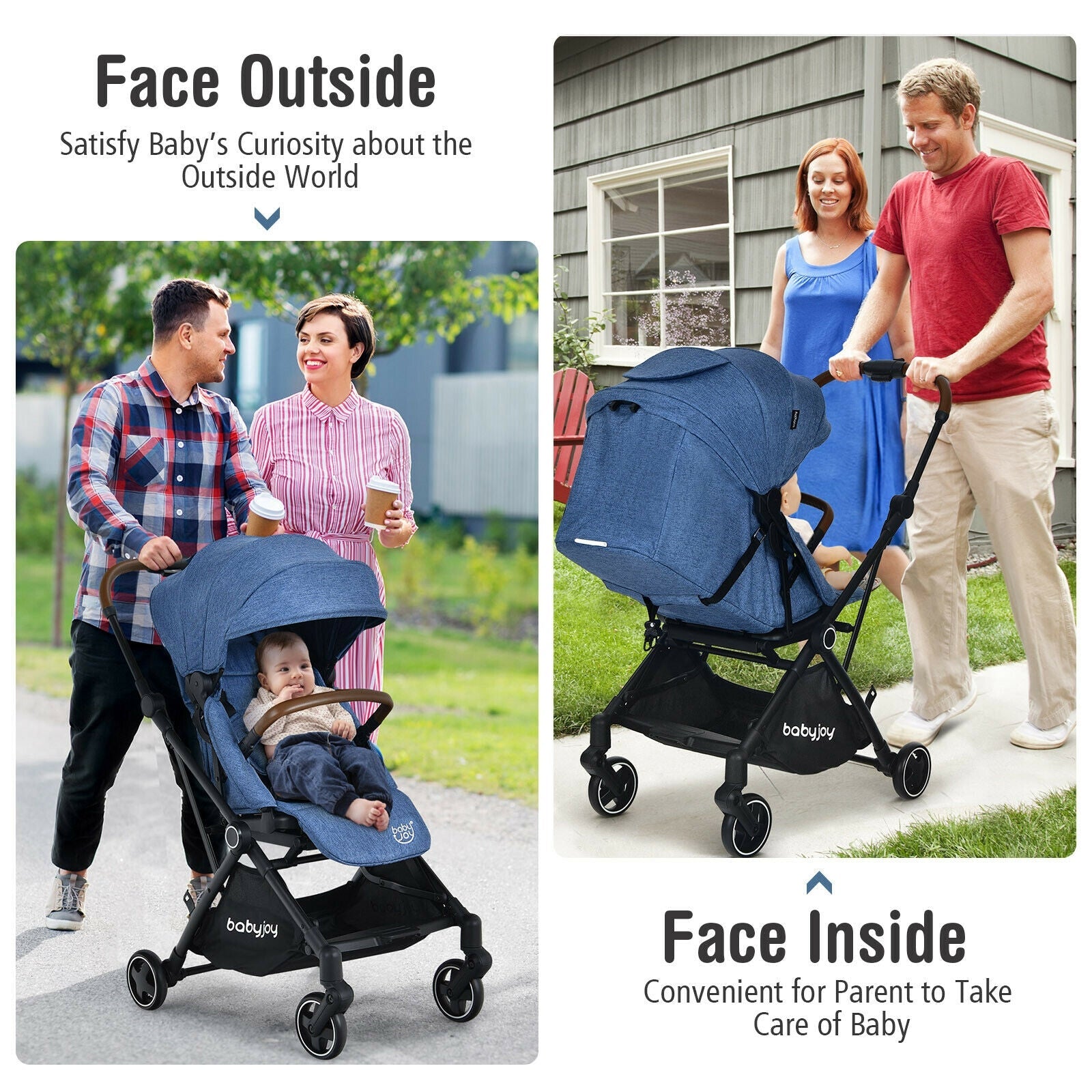 2-in-1 Convertible Aluminum Baby Stroller with Adjustable Canopy-Blue