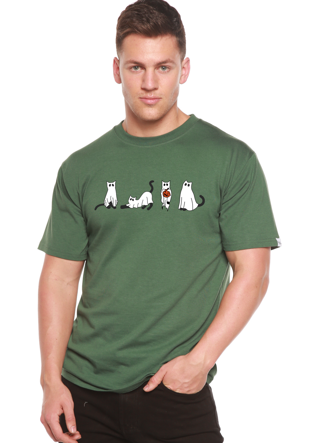 Halloween Cats Men's Bamboo Viscose/Organic Cotton Short Sleeve Graphic T-Shirt