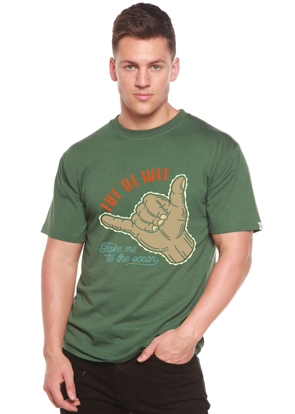 Ride The Wave Men's Bamboo Viscose/Organic Cotton Short Sleeve Graphic T-Shirt