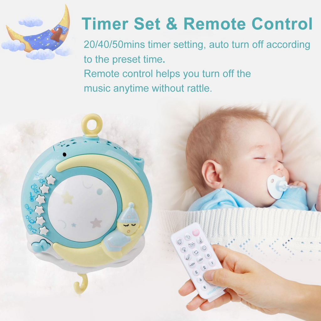 Baby Musical Crib Bed Bell Rotating Mobile Star Projection Nursery Light Baby Rattle Toy w/ Music Box Remote Control