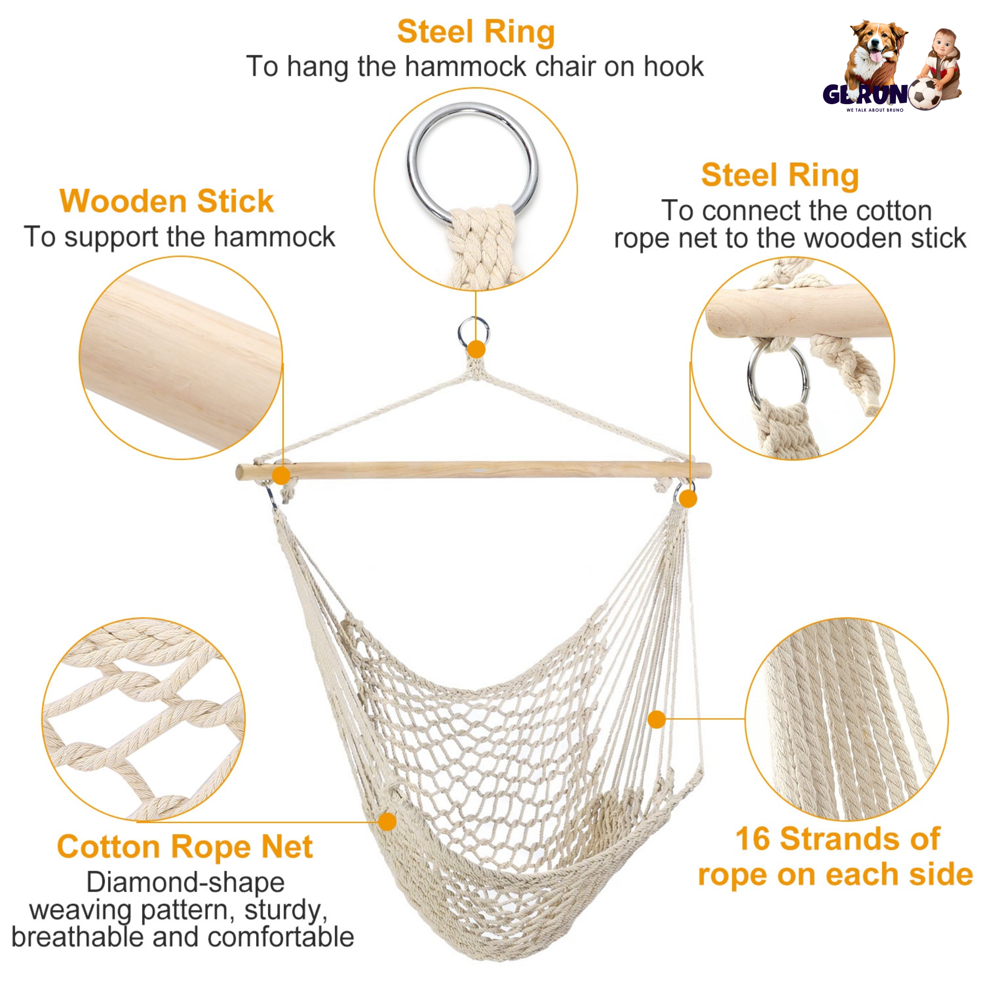 GBruno Hammock Chair Hanging Rope Seat
