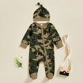 Newborn Baby Girls Boys Camouflage Military Deisgn Romper Infant Cute Zipper Casual Jumpsuit Hairband Hat Set Clothes For Girls And Boys