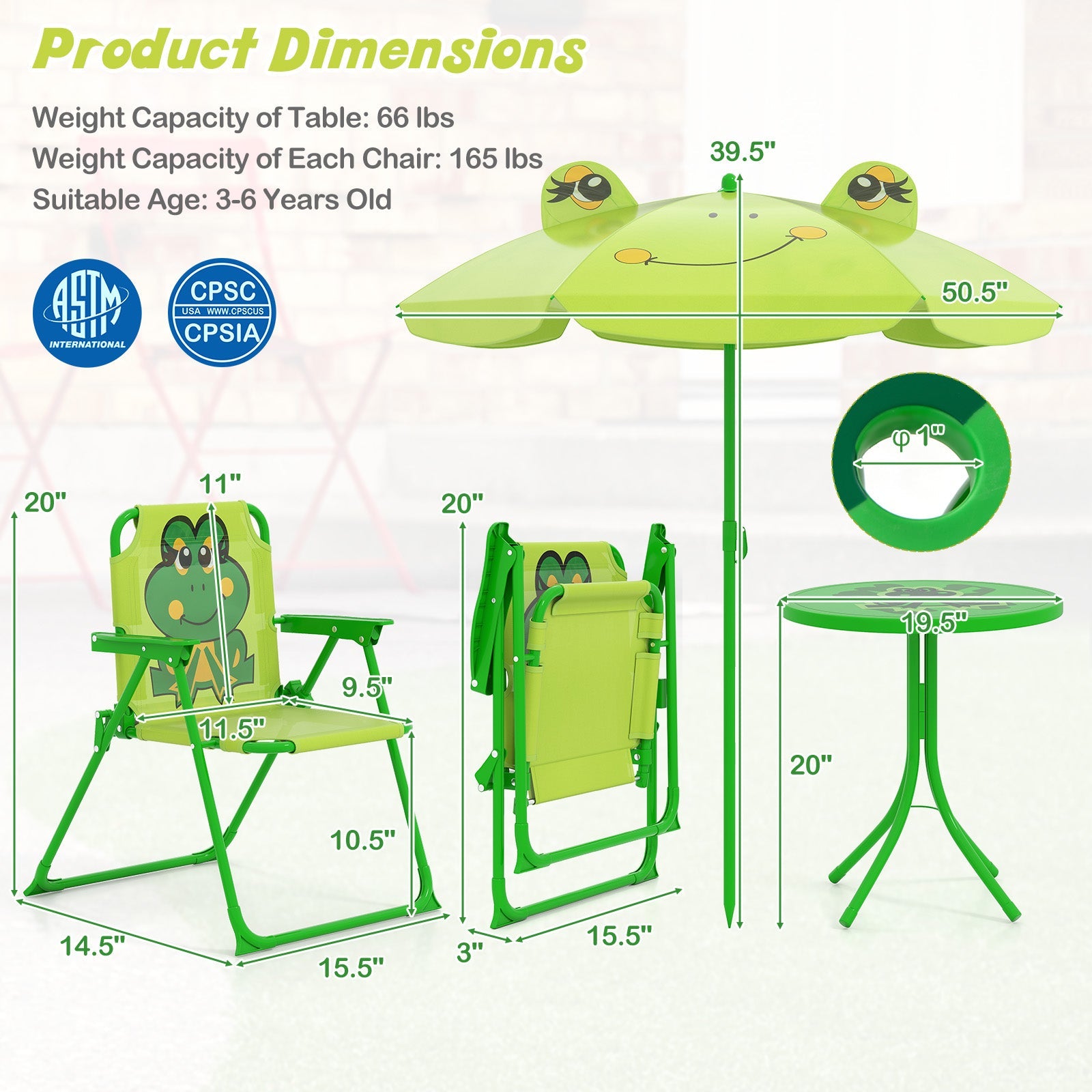4 Pieces Kids Picnic Set with 2 Folding Chairs and Height Adjustable Umbrella-Light Green