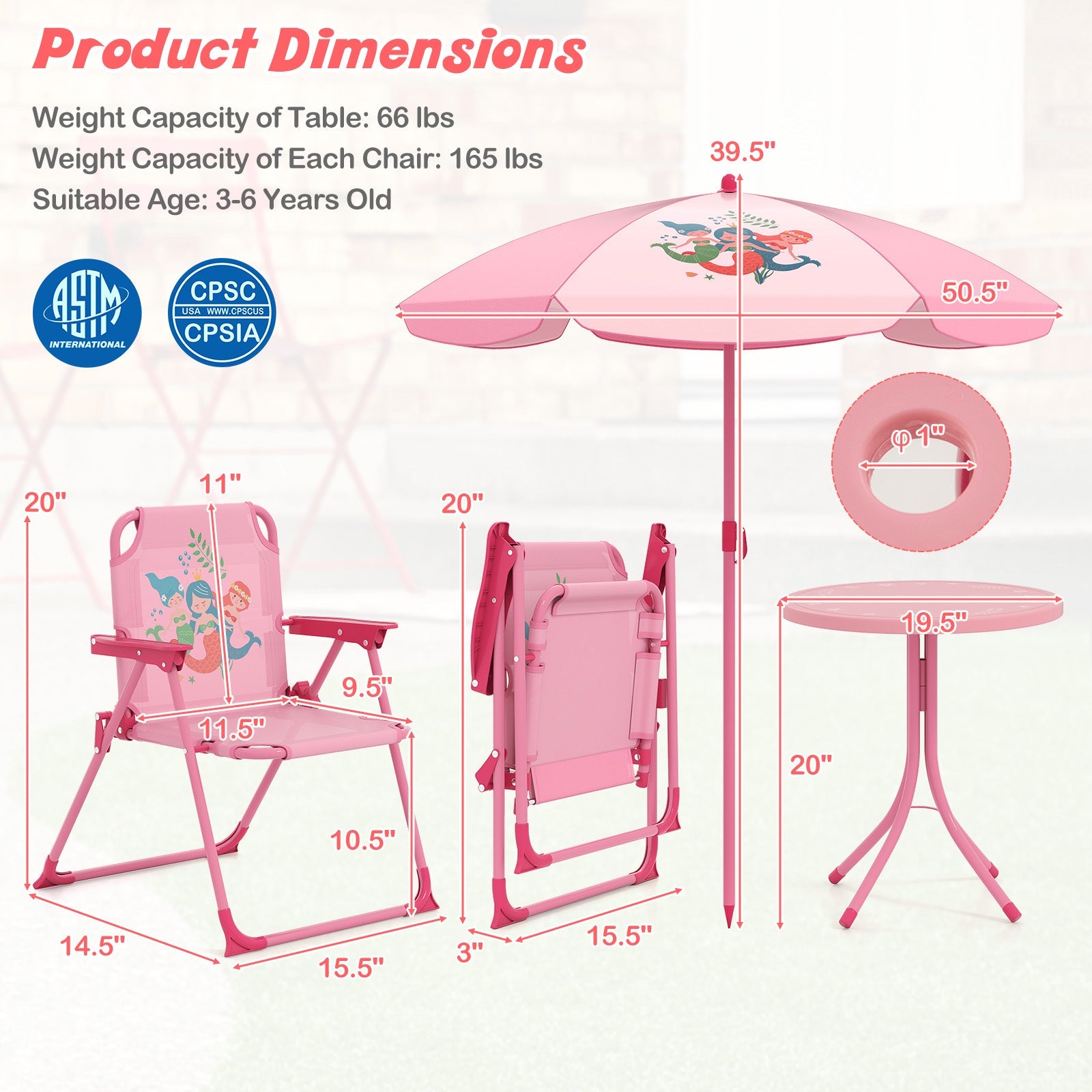 4 Pieces Kids Picnic Set with 2 Folding Chairs and Height Adjustable Umbrella-Pink