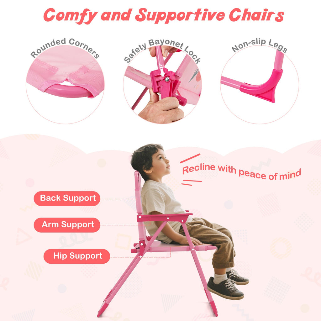4 Pieces Kids Picnic Set with 2 Folding Chairs and Height Adjustable Umbrella-Pink