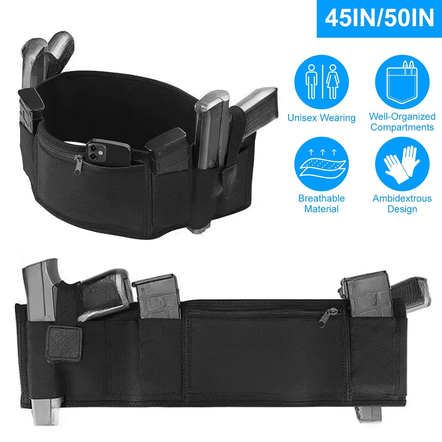 Belly Band Holster For Concealed Carry Unisex Waistband Holster For Man Woman Right Left Hand Draw Fit For Smith and Wesson, Shield, Glock 19, 17, 42,