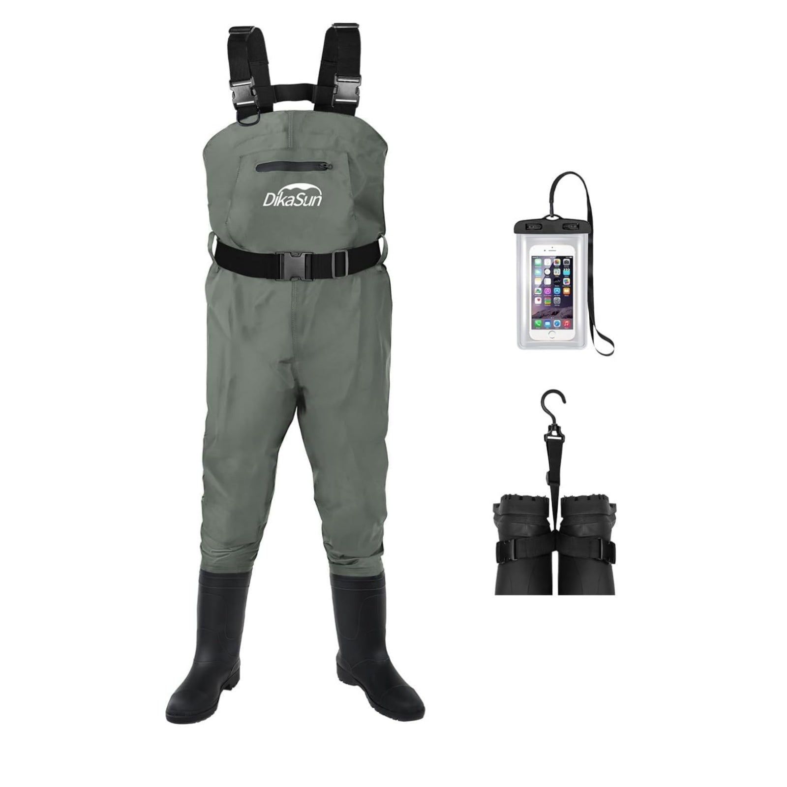DikaSun Chest Waders with Boots — Lightweight Bootfoot Waders for Men & Women, Duck Hunting & Fly Fishing (US Sizes, Grey))