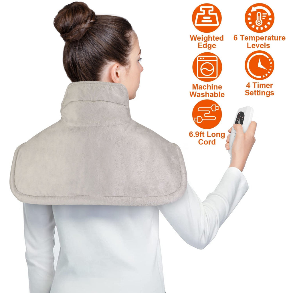 22.4x16.3in Large Weighted Heating Pad for Neck and Shoulders Electric Fast Heating Mat Neck Wrap Cushion Pain Relief with 6 Temperature Settings 4 Ti