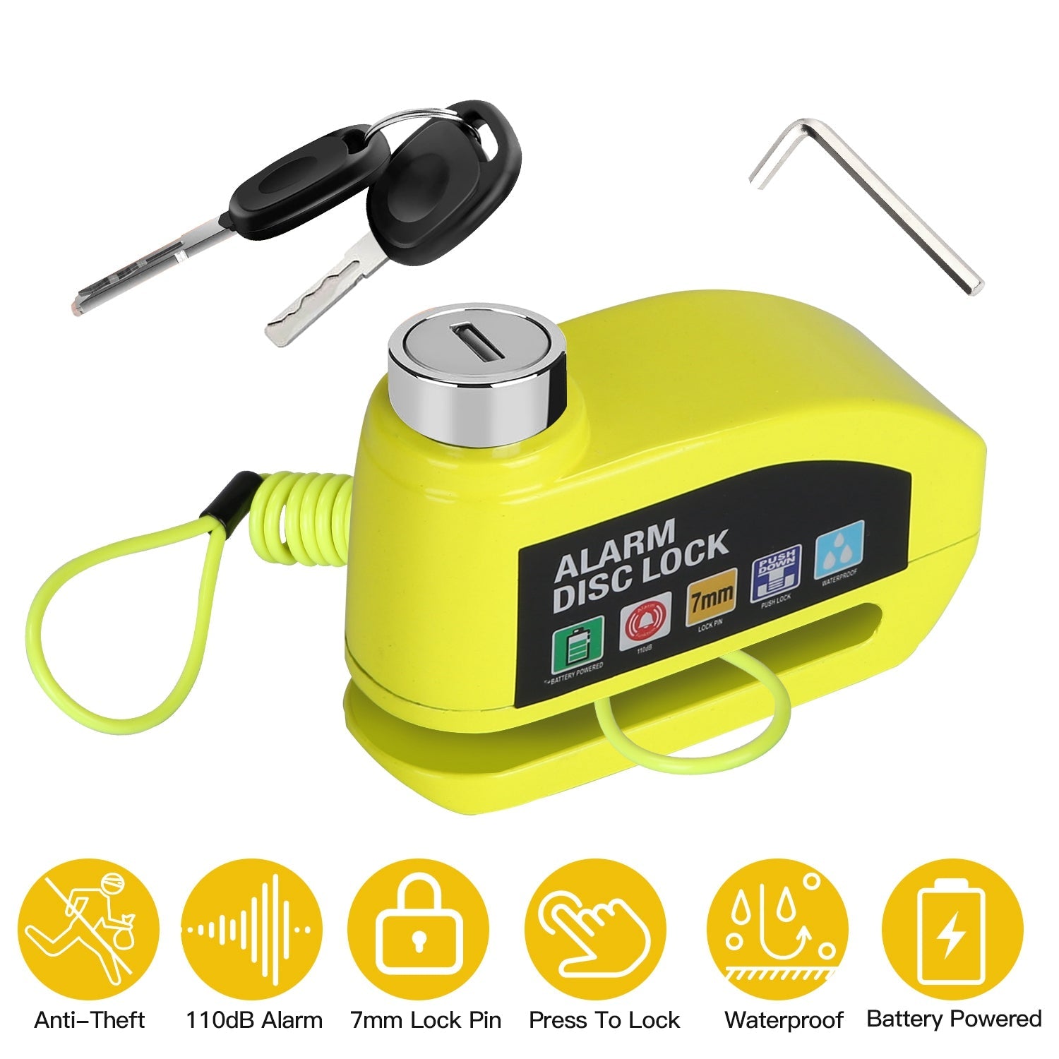 Motorcycle Disc Lock Alarm – Anti-Theft with 110dB Siren & Reminder Cable