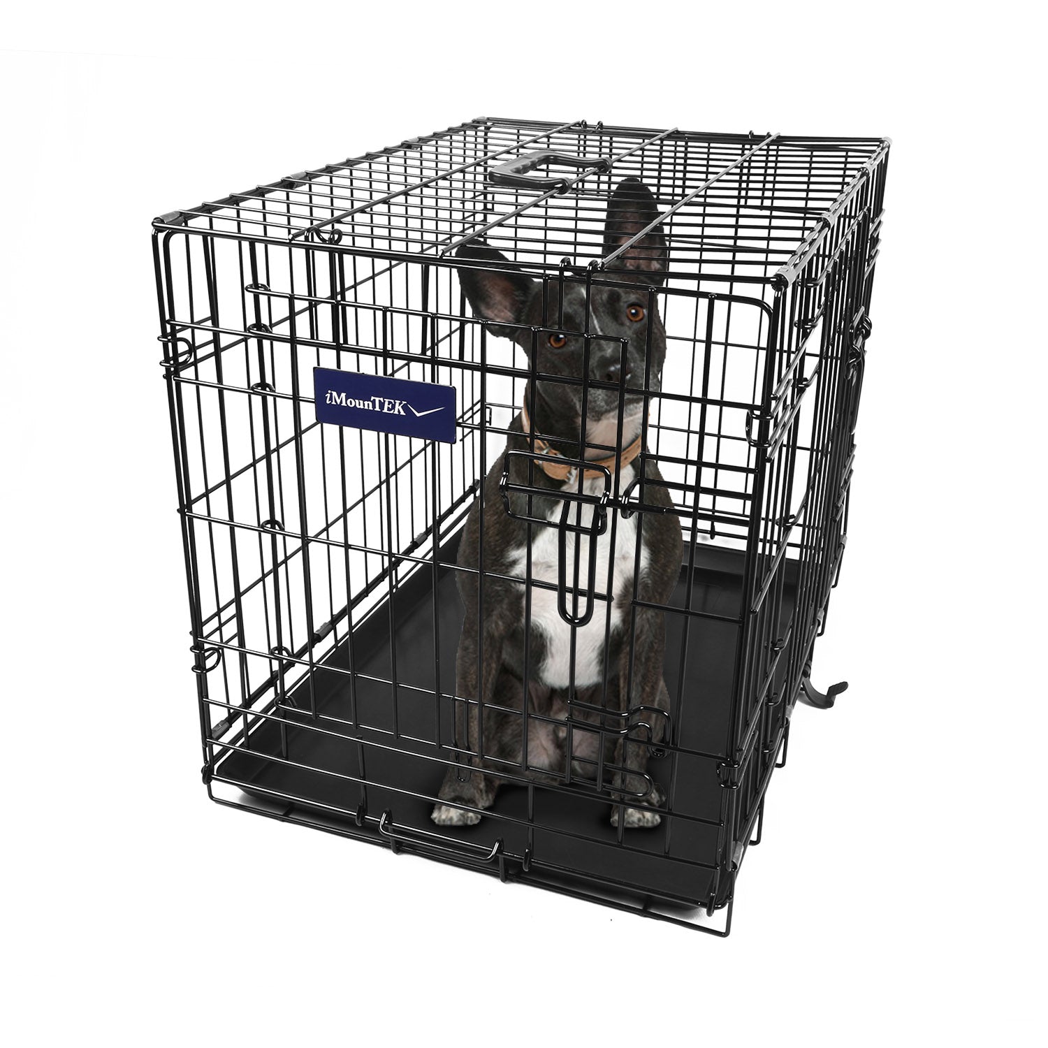30inches Dogs Crate Folding Metal Pets Crates Double Door Puppy Cage Easy Set Up