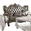 Versailles - Loveseat With 4 Pillows - Silver Synthetic Leather & Antique Platinum