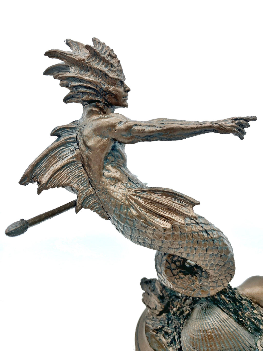 Merman/ Triton Statue, Hand Painted Resin Sculpture | Mythical Creature Figurine | Unique Legendary Male Mermaid Figurine. Fantasy Art Decor