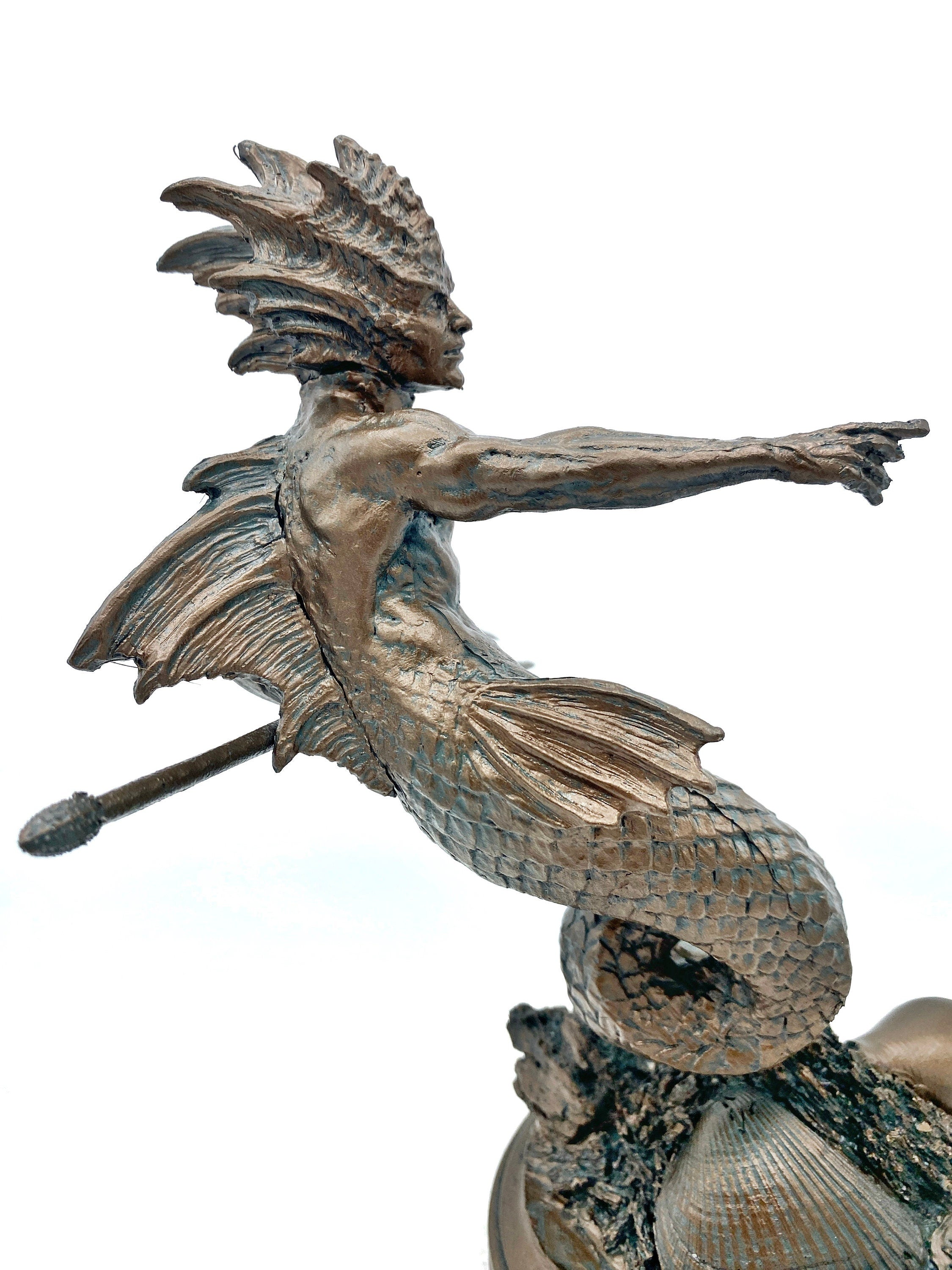 Merman/ Triton Statue, Hand Painted Resin Sculpture | Mythical Creature Figurine | Unique Legendary Male Mermaid Figurine. Fantasy Art Decor