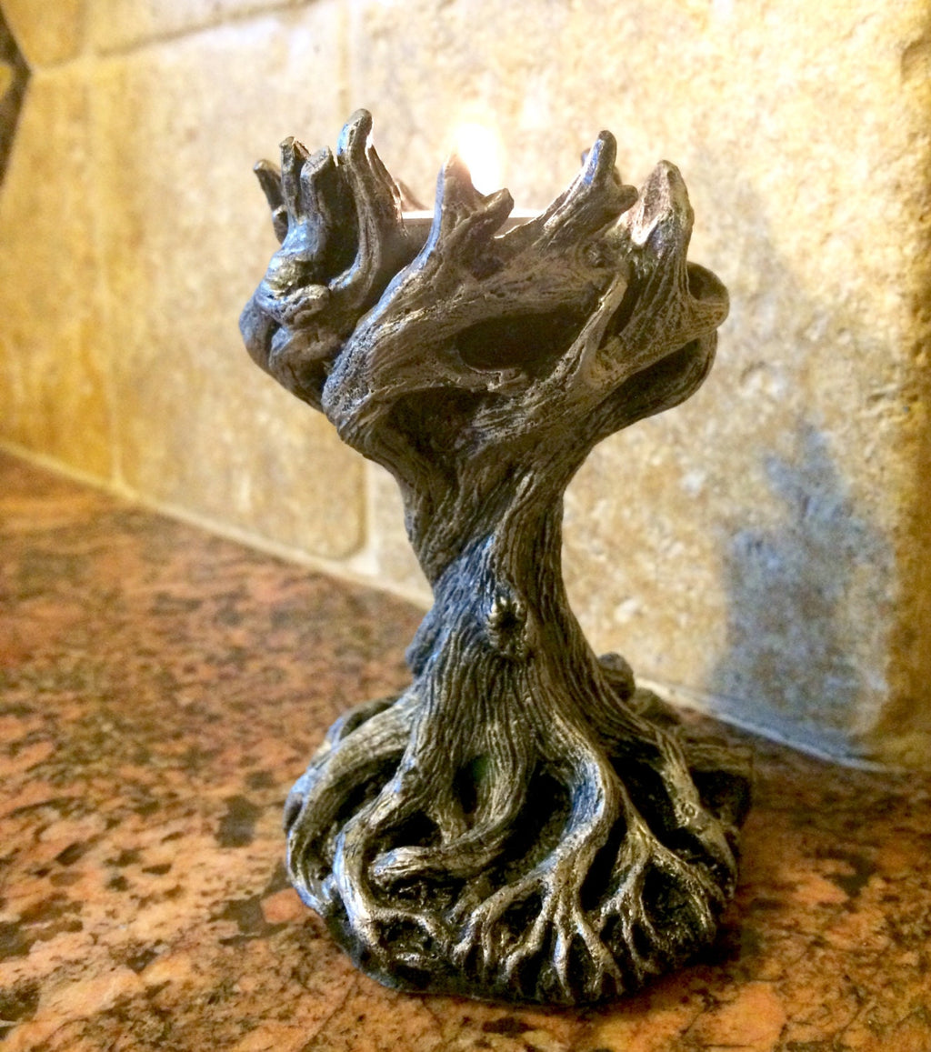 Yggdrasil the World Tree Tea Light Holder, Hand Painted Resin Sculpture | Earthy Fantasy Decor| Candle for Witchy Gift and Gothic Home Decor