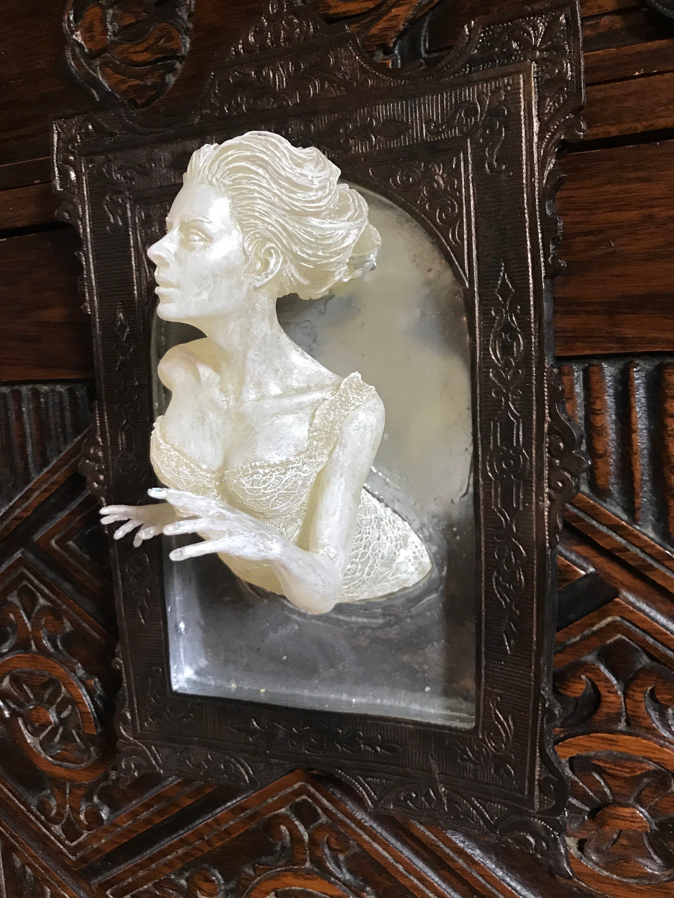 Ghost in the Mirror Wall Plaque,  Large Version, Resin |Victorian Gothic Haunted Wall Art |Gift for Halloween and Spooky Home Decor