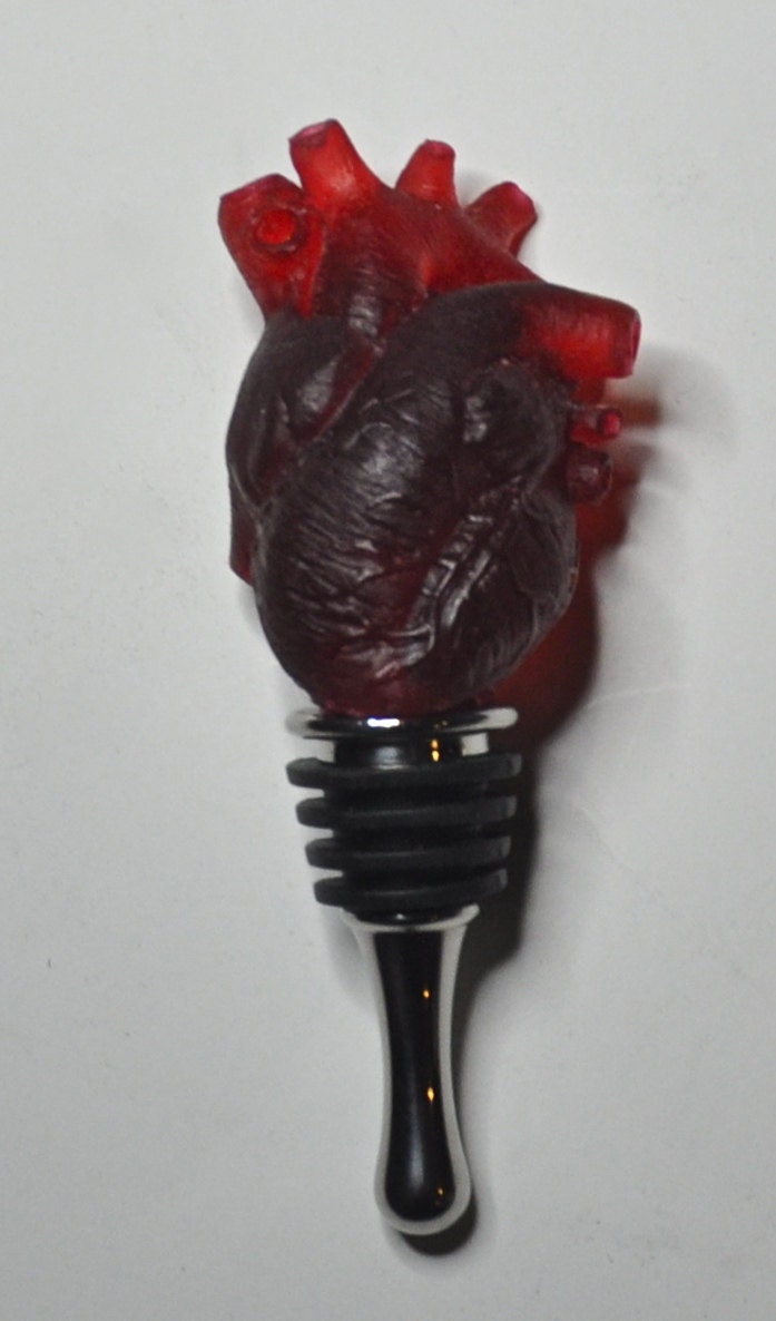 Anatomical Heart Winestopper, Hand Painted Resin | Gothic Medical Decor, Anatomy Heart Bottle Stopper |Fantasy Gothic Wine and Barware Gift