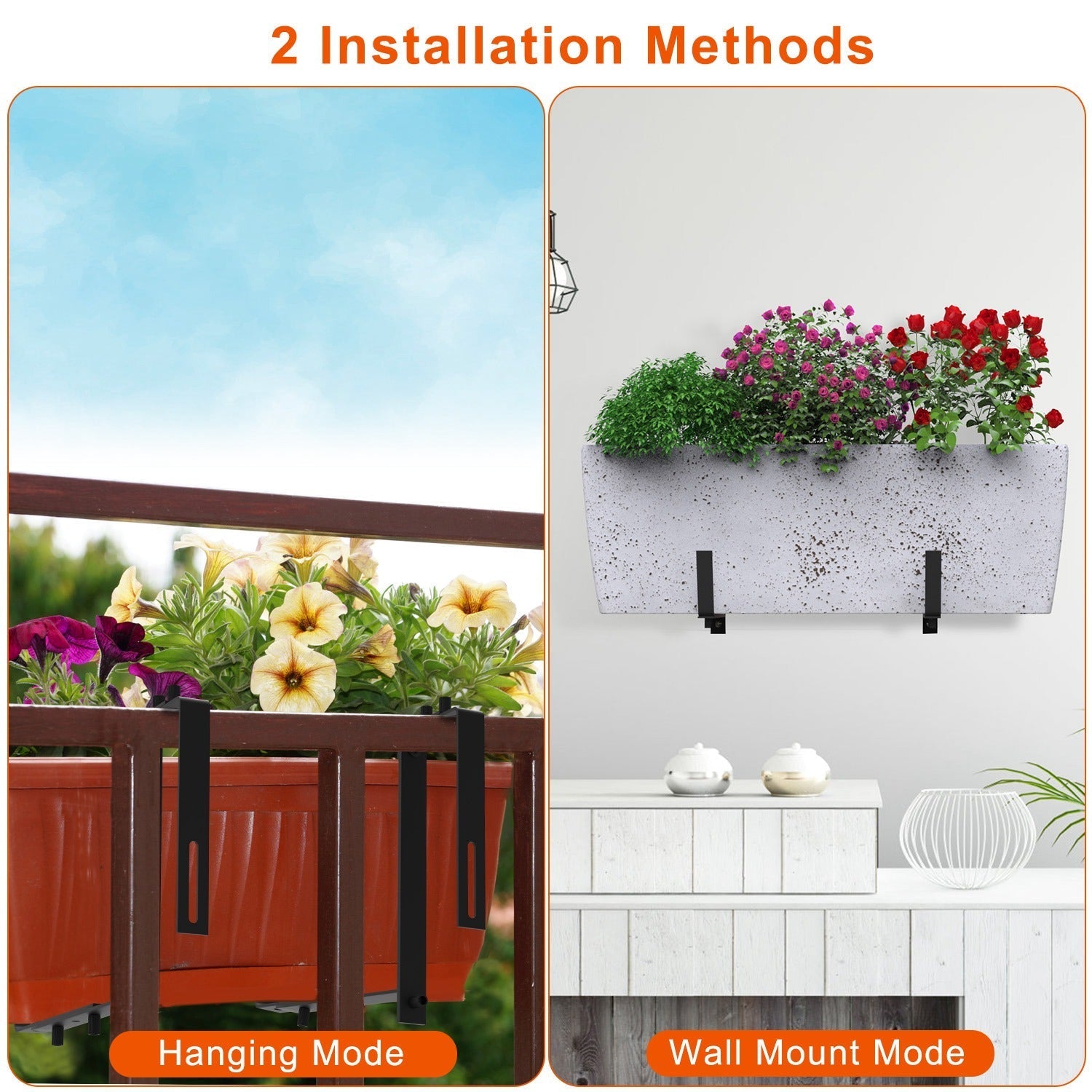 4Pcs Adjustable Planter Box Brackets Flower Box Holders Window Boxes Planters Hooks No Drill Railing Planter Mounts for Windowsills Garden Fences Balc