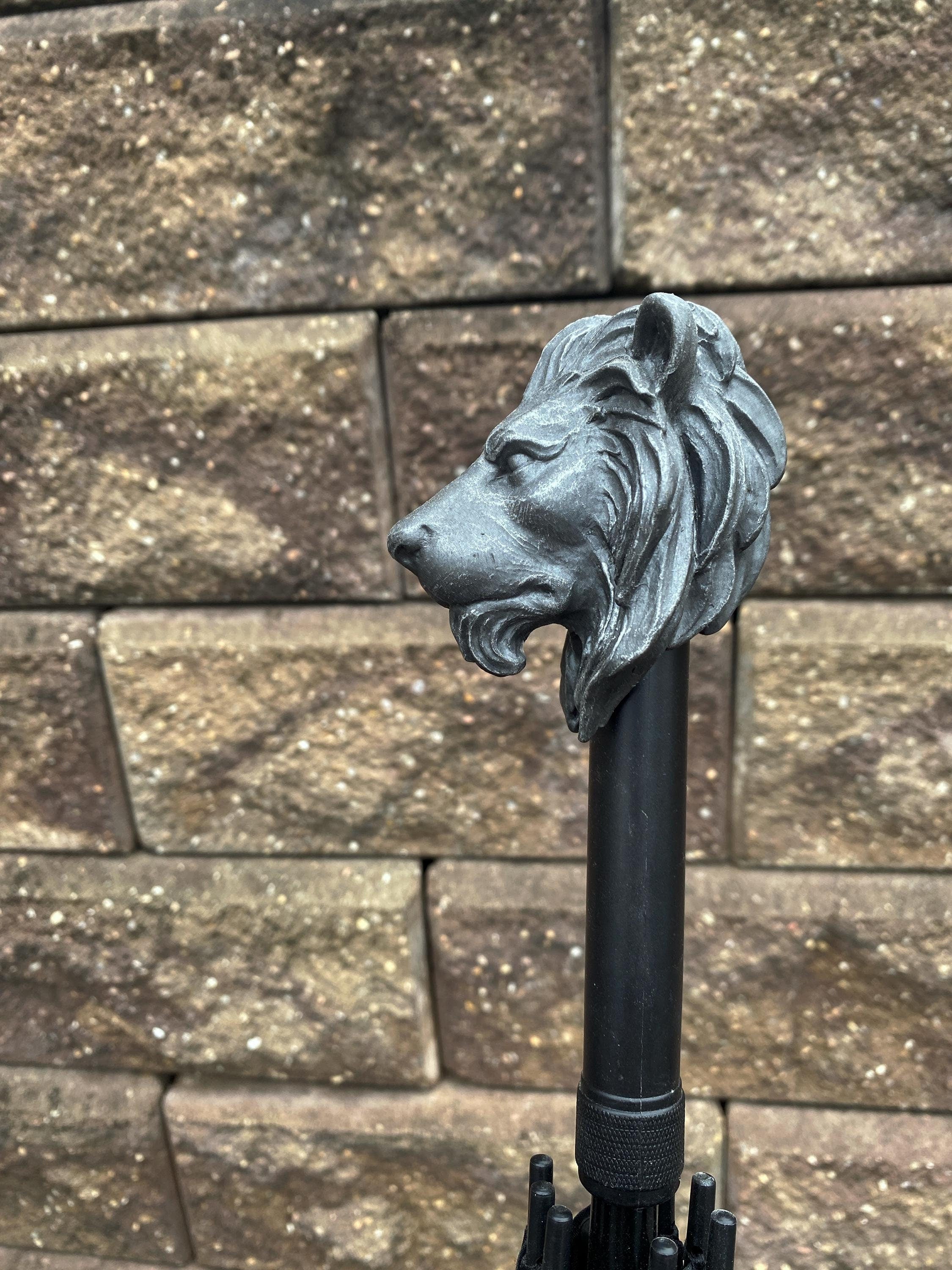 Lion Head Umbrella, Hand Sculpted Resin | Medieval Gothic Umbrella | Fantasy Cosplay Lion Umbrella Cane, Gothic Accessory