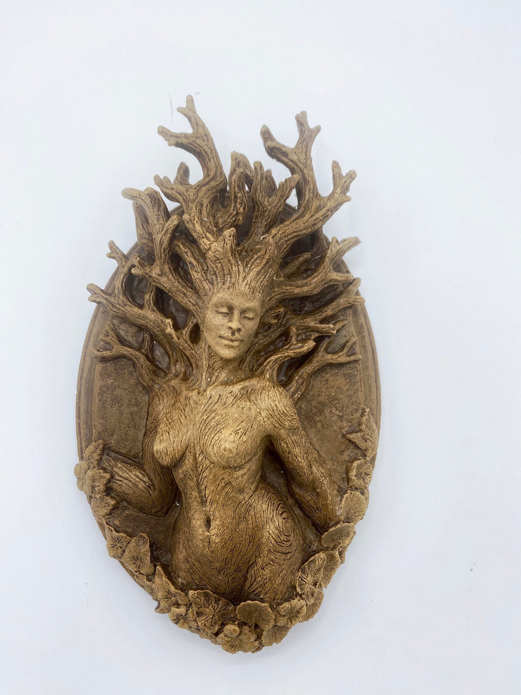 Dryad Wall Plaque, Hand Painted Resin Sculpture | Mythic Forest Creature Wall Art | Woodland Goddess Wall Plaque for Nature Lovers