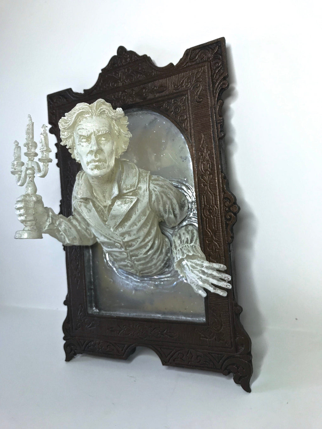 Gentleman Ghost in the Mirror Wall Plaque, Hand Painted Resin | Victorian Gothic Haunted Wall Art | for Halloween and Spooky Home Decor