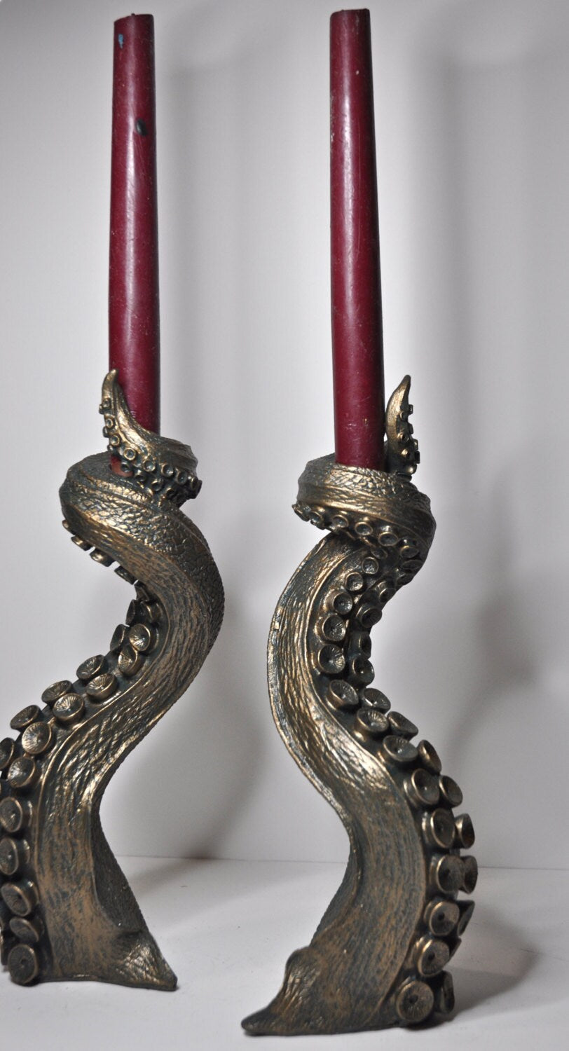 Tentacle Candlestick Holder,Pair, Hand Sculpted Resin | Octopus Lovecraftian Tentacle Candle for Nautical Gift and Gothic Home Decor
