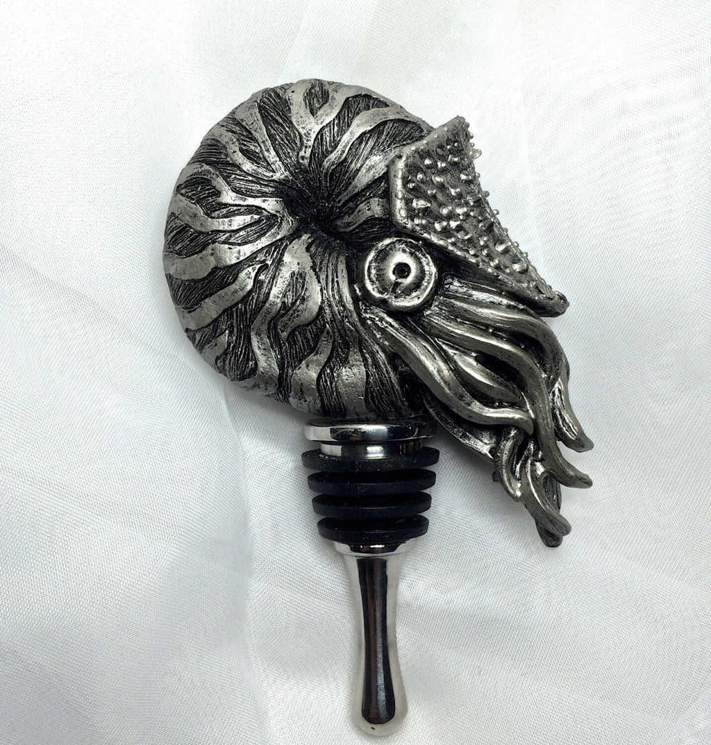 Nautilus Winestopper, Hand Painted Resin | Gothic Nautical Barware | Ammonite Nautilus Bottle Stopper, Gothic Wine and Barware Gift