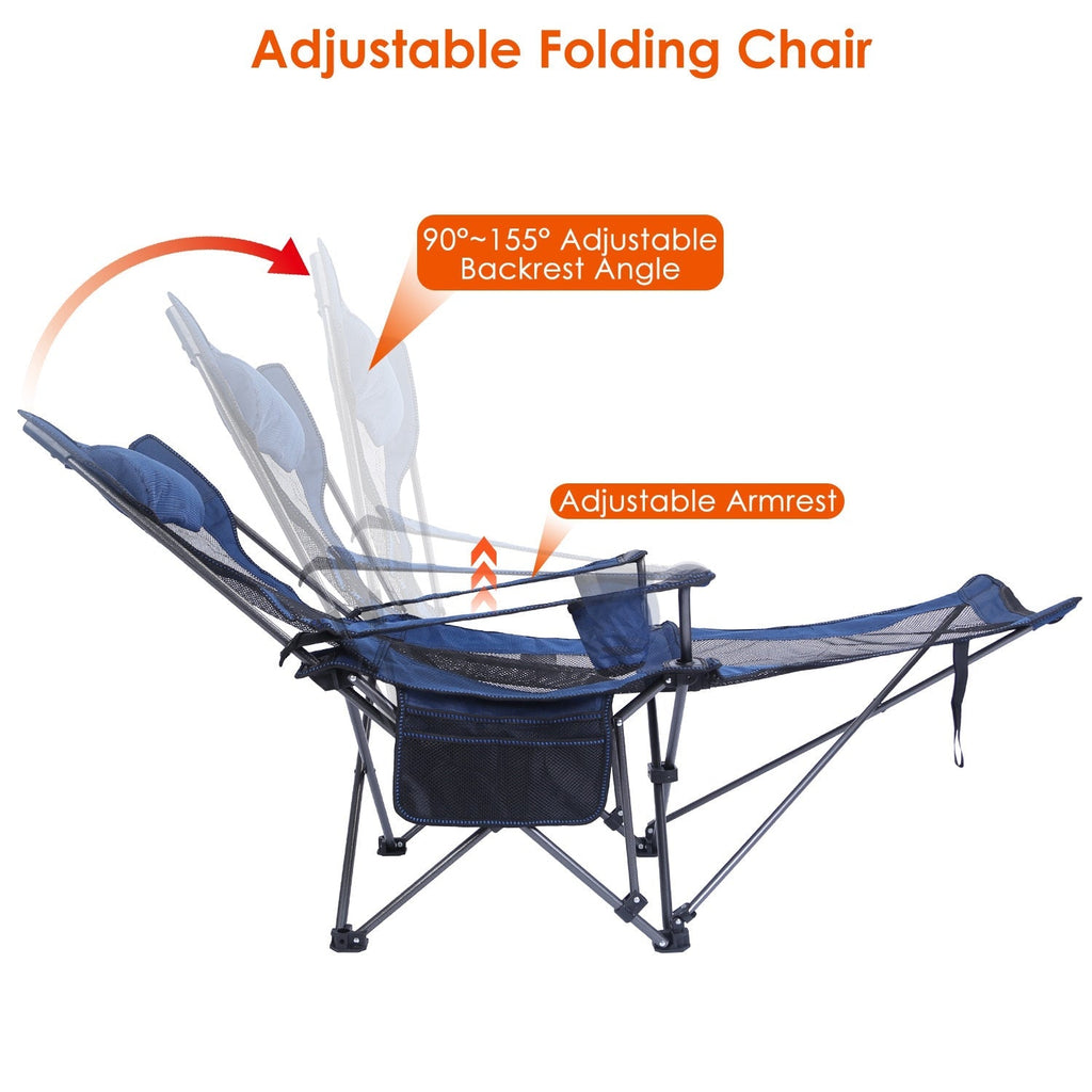 Foldable Camping Chair with Reclining Backrest & Carry Bag
