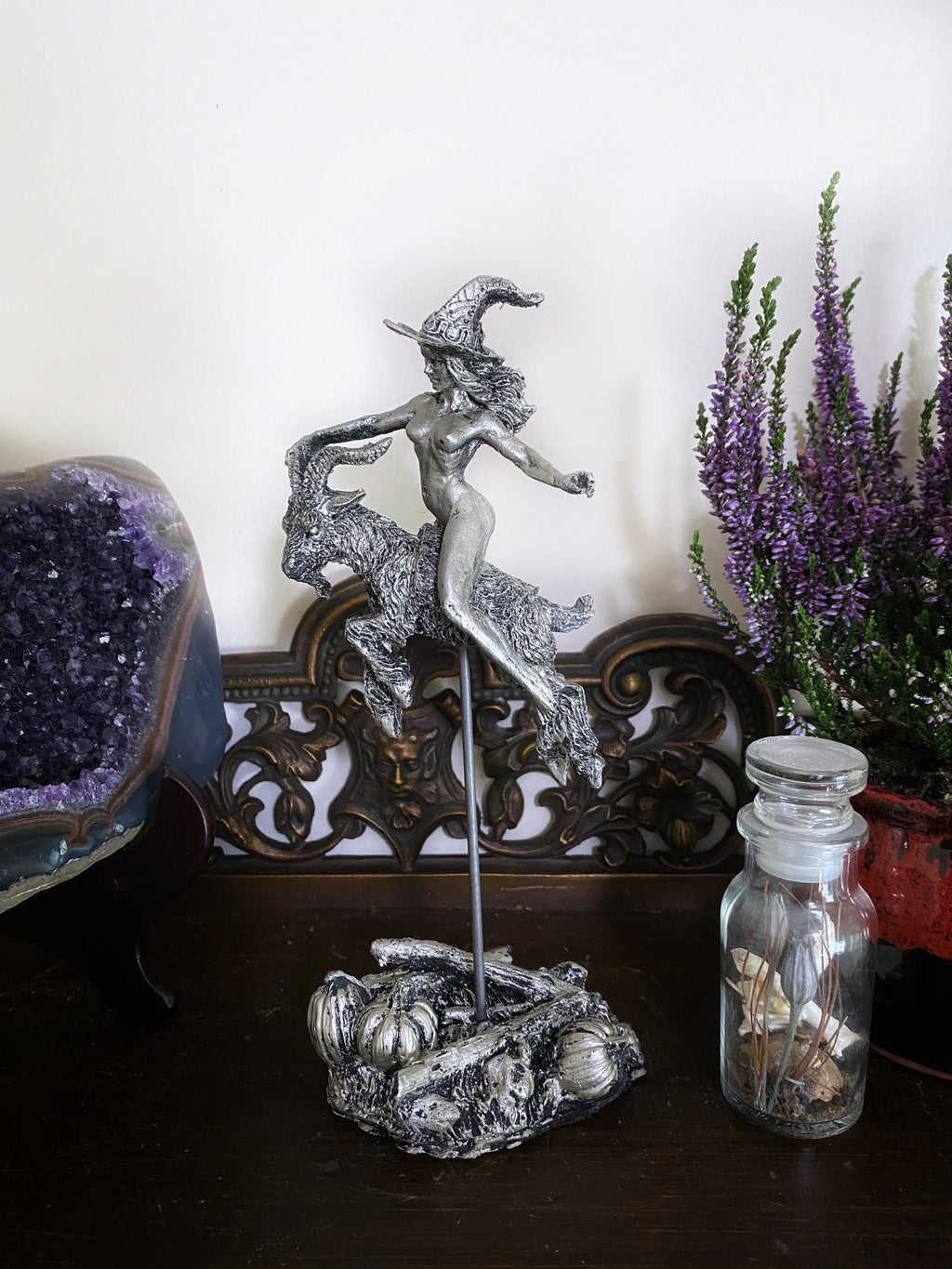 Witch’s Sabbath: Goat Rider Statue, Hand Painted Resin Sculpture | Pagan Folklore Witchcraft Figurine | Witchy Art for Gothic Home Decor