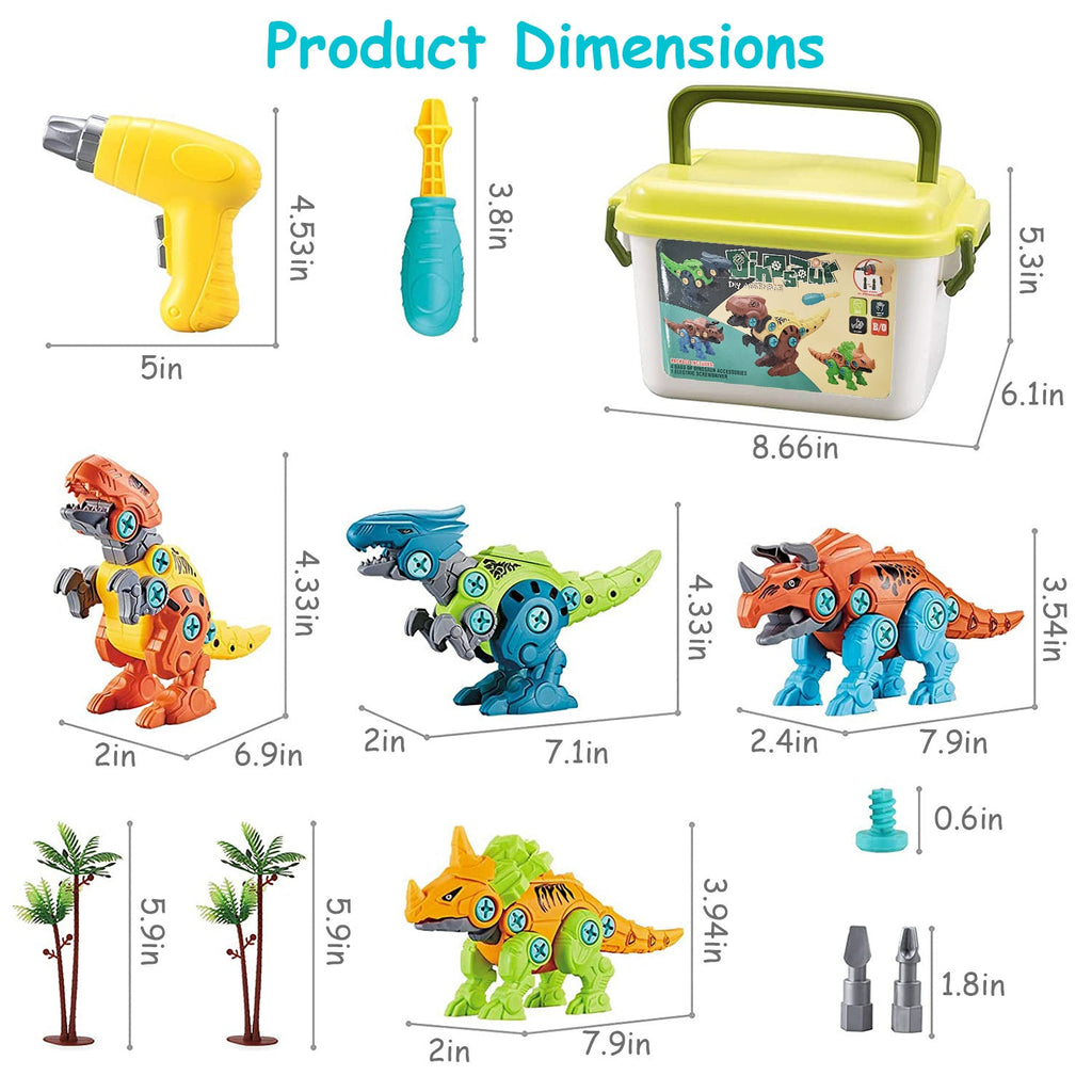 Take Apart Dinosaur Toys DIY Dinosaur Construction Building Block Assembly Toys with Electric Drill for Kids 3-7 Year Old Learning Educational Gift