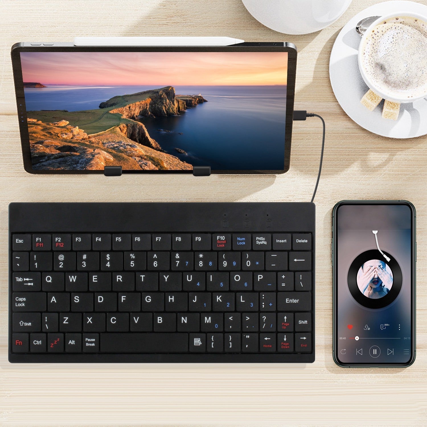 80 Keys Wired Keyboard Mini USB Connector Keyboard Portable Durable Keyboard w/ Carry Bag Tablet Stand for Android Window Tablet