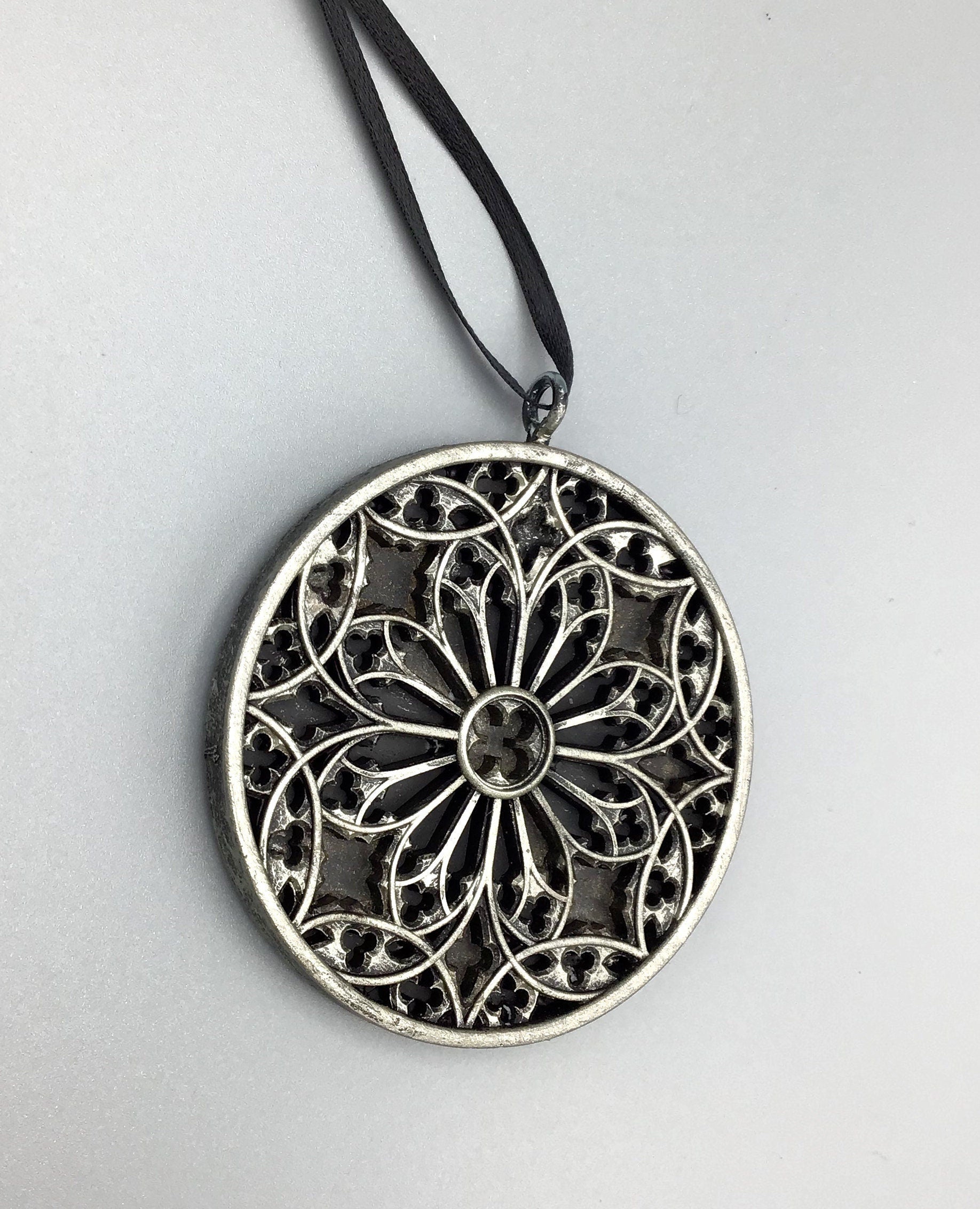 Gothic Cathedral Window Ornament, Pewter Finish | Unique Gothic Home Decor | Resin Medieval Architecture, Gothic Ornament Holiday Decor