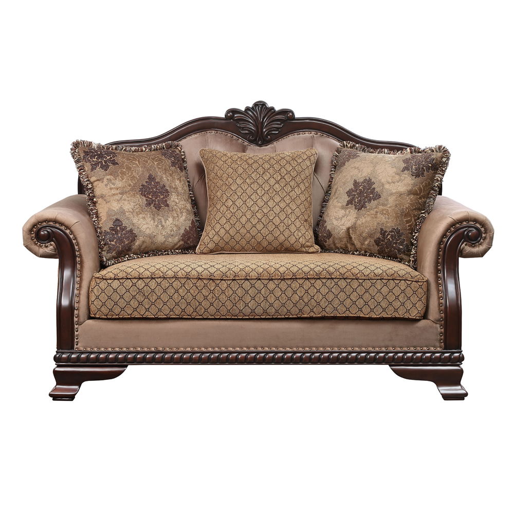 Chateau De Ville - Loveseat With 3 Pillows (Same Lv01589) - Fabric & Espresso