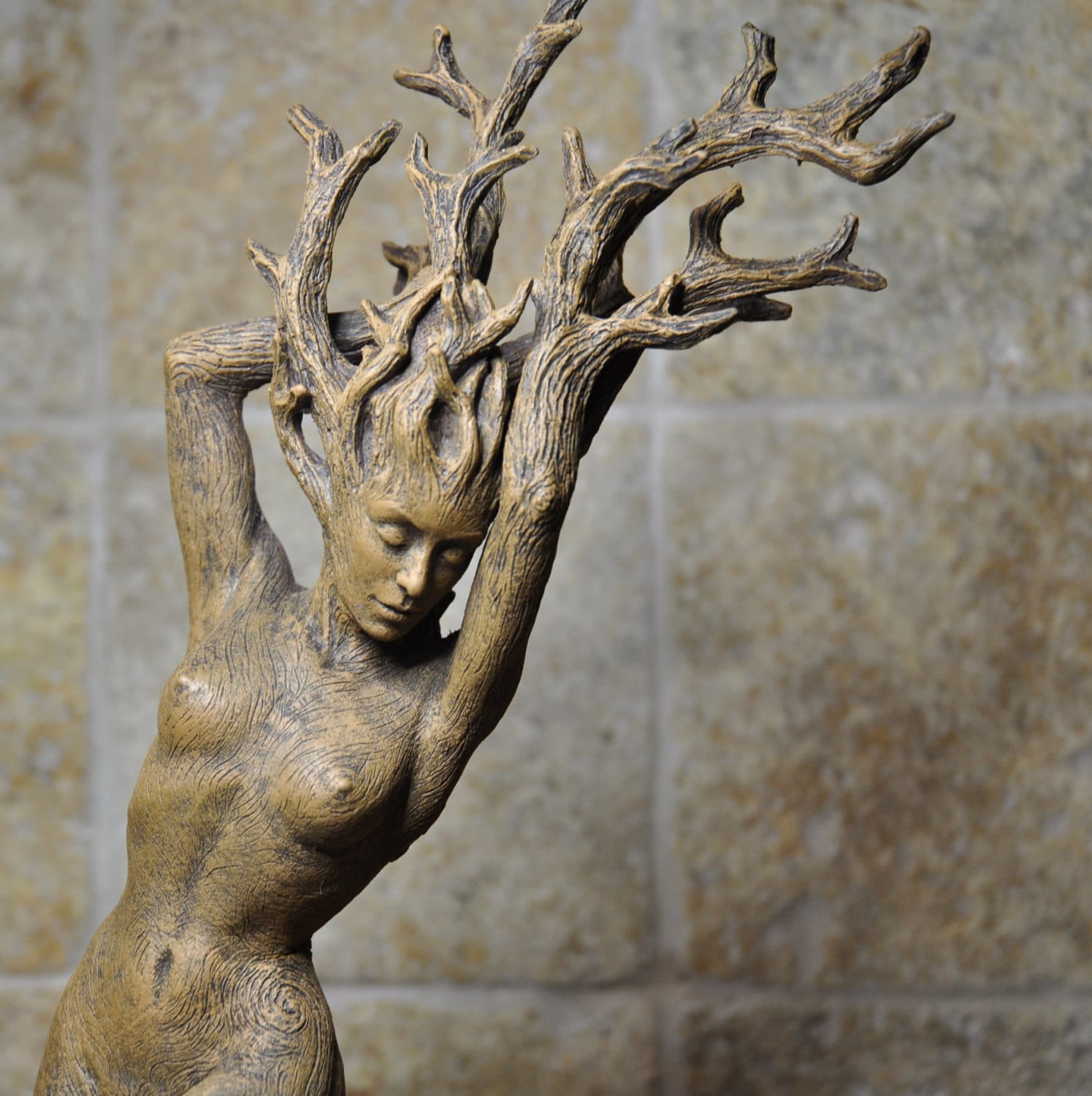 Dryad Statue, Hand Painted Resin Sculpture | Mythical Forest Creature Figurine |14” Woodland Goddess Altar Statue for Fantasy Art Decor