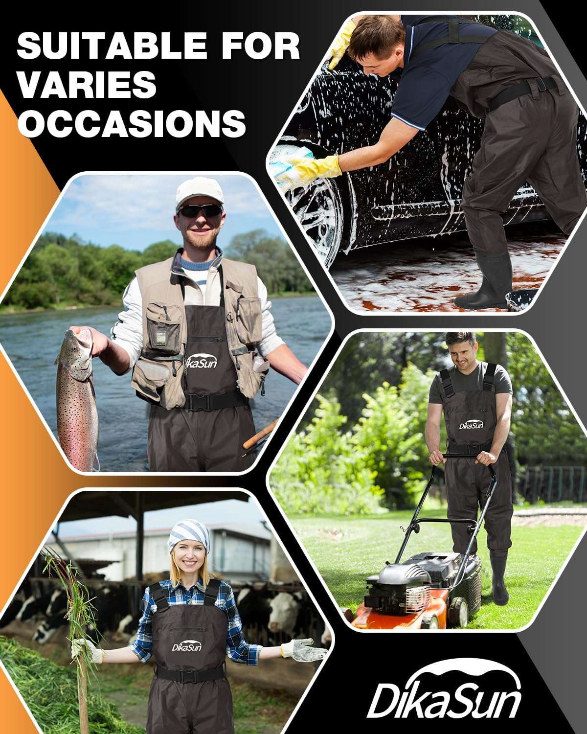 DikaSun Lightweight Bootfoot Chest Waders with Boots — Men & Women Fishing Waders for Duck Hunting & Fly Fishing (US Sizes, Brown)