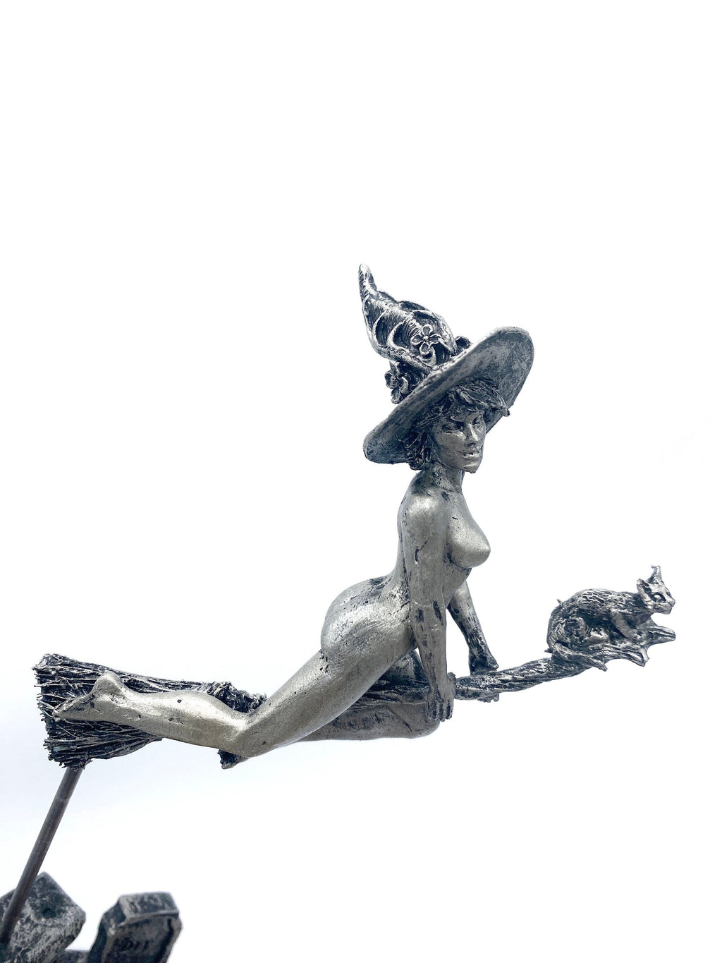 Witch’s Sabbath: Broomstick Rider Statue, Hand Painted Resin Sculpture | Pagan Folklore Figurine | Witchy Art for Gothic Home Decor