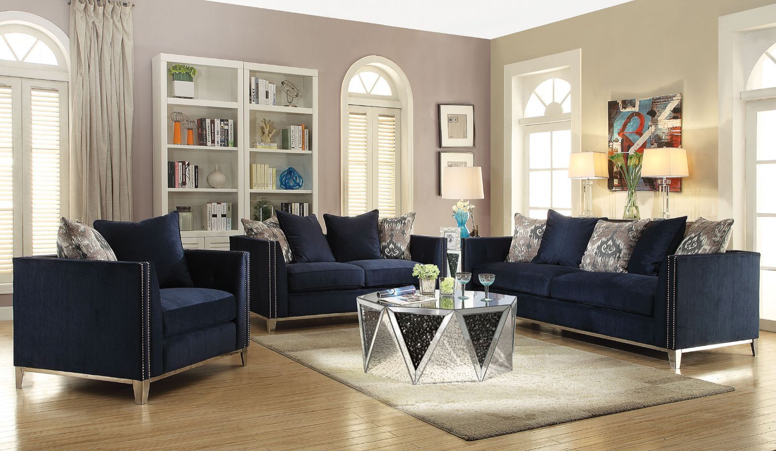 Phaedra - Sofa With 5 Pillows - Blue Fabric