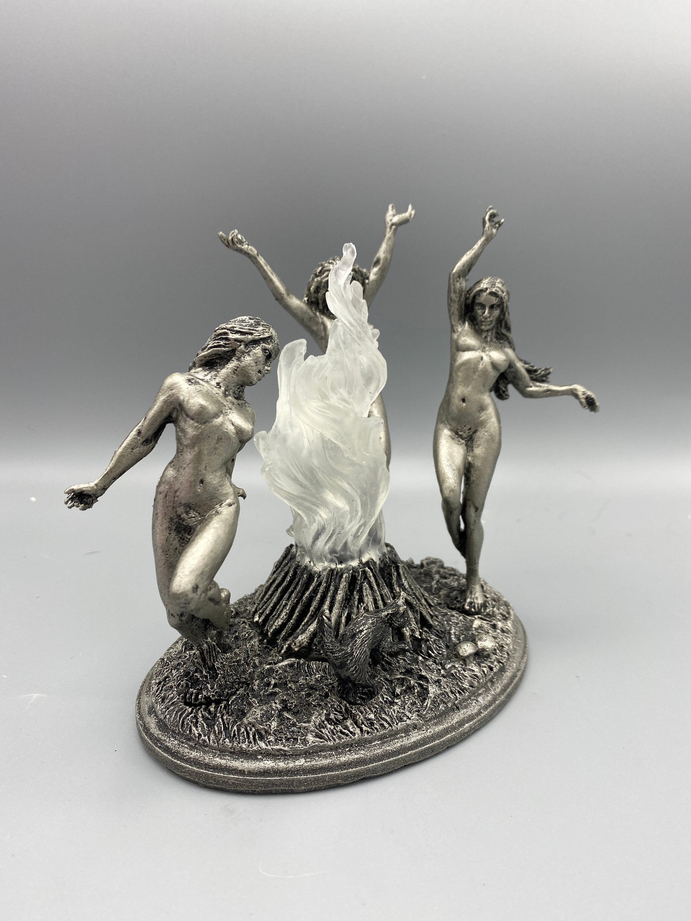 Witch’s Sabbath Statue, Hand Painted Resin Sculpture with LED Tea Light | Pagan Folklore Figurine | Witchy Art for Gothic Home Decor