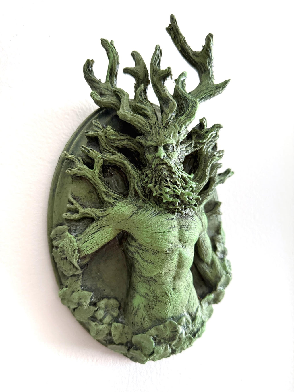 Green Man/ Cernunnos Wall Plaque, Hand Painted Resin Sculpture | Mythic Forest Creature Wall Art |Woodland Ent Wall Plaque for Nature Lovers