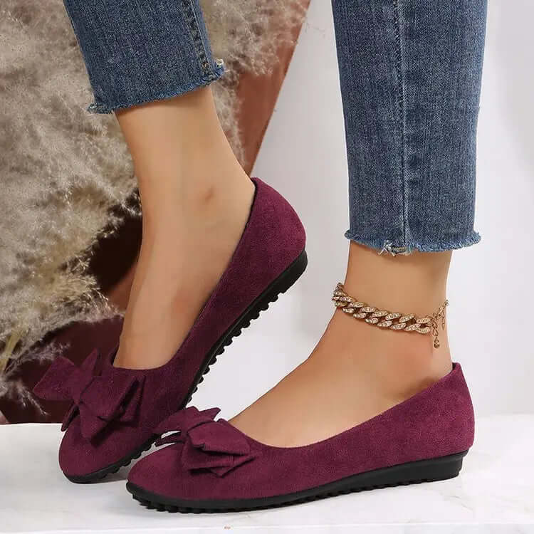 Women's Bow Flat Shoes Plus Size - Suede Casual Gommino