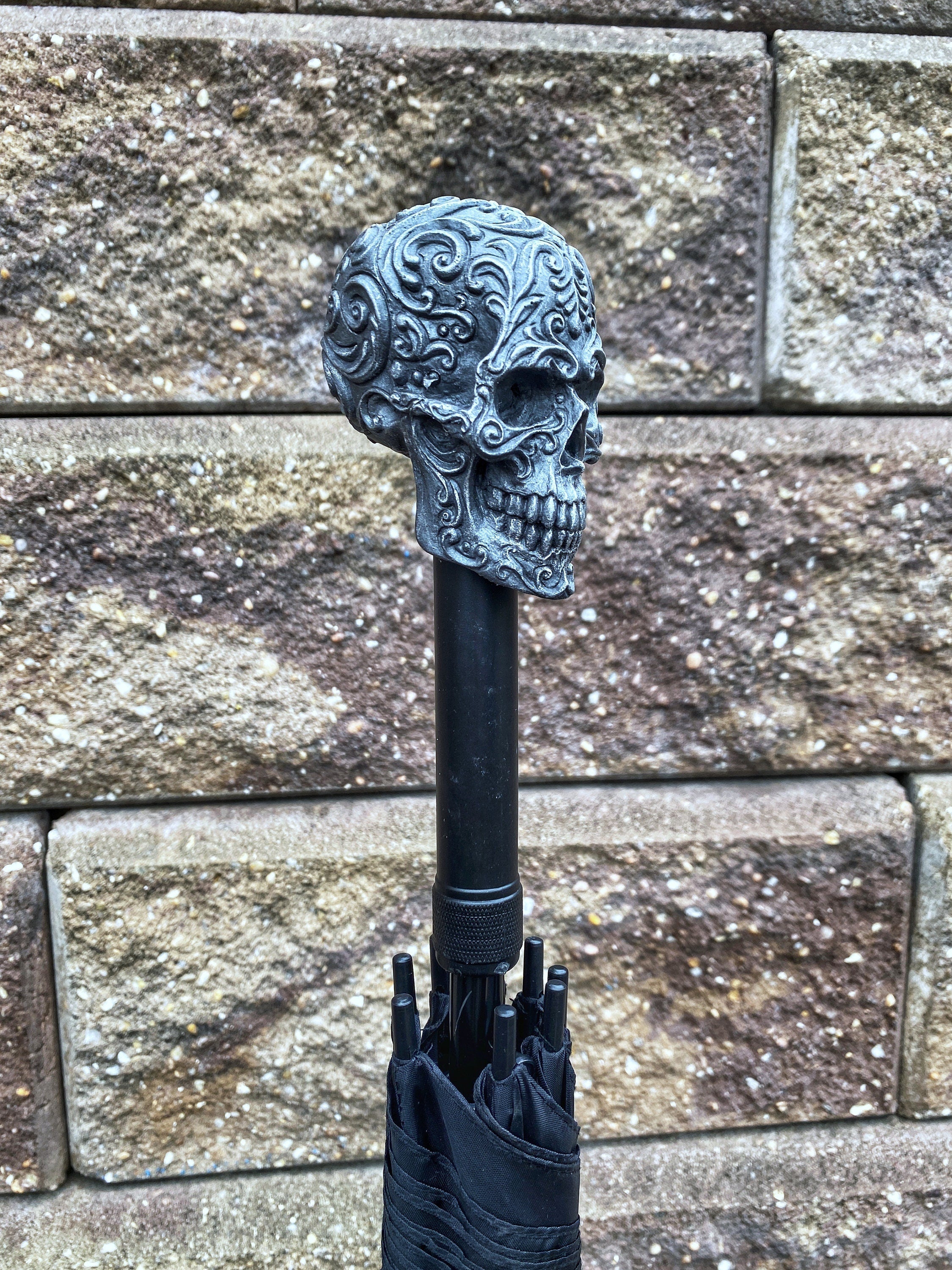 Ornate Skull Umbrella, Hand Sculpted Resin | Victorian Gothic Umbrella/Parasol | Fantasy Cosplay Fantasy Skull Umbrella, Gothic Accessory