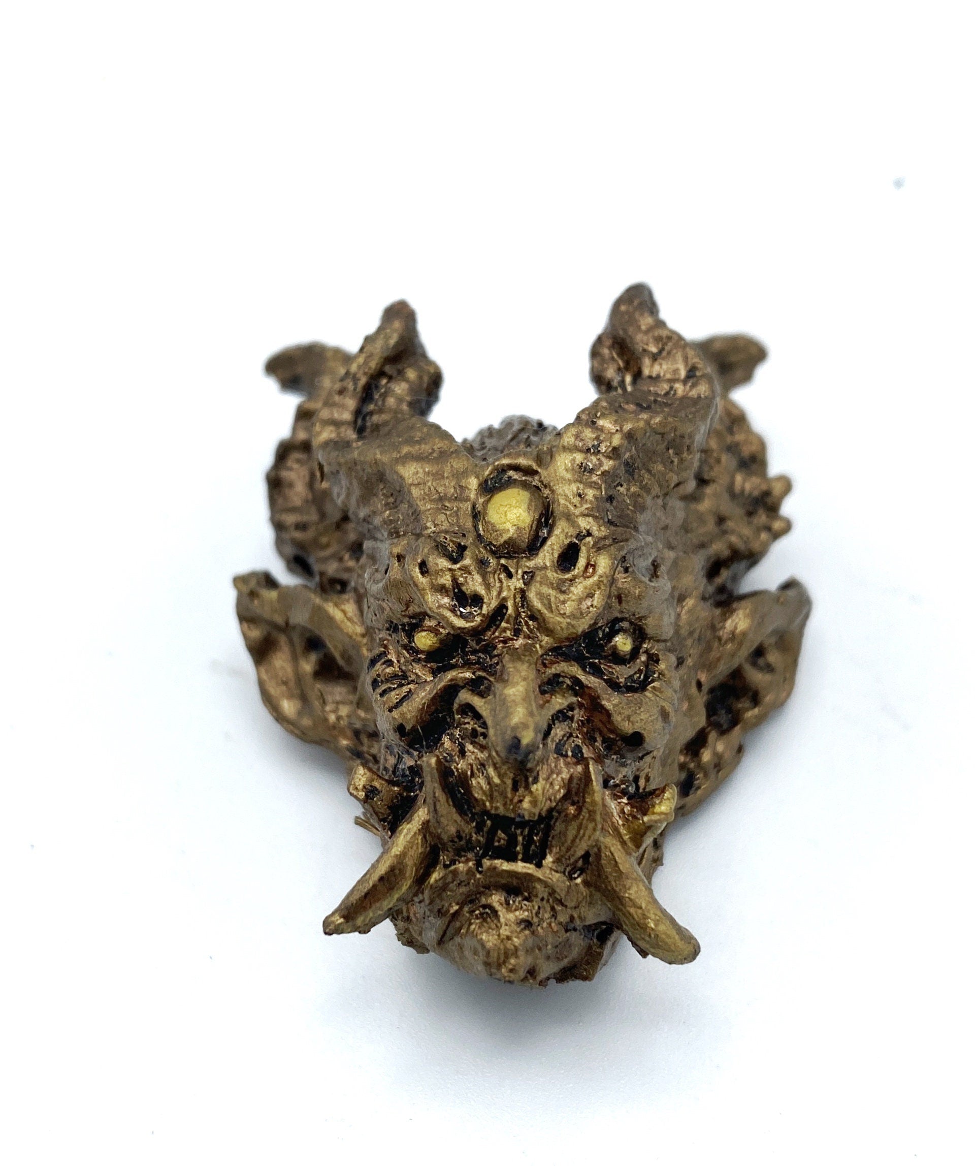 Oni Demon Head Magnet, Hand Painted Resin Sculpture | Mythic Fantasy Decor | Japanese Monster Magnet for Fantasy and Gothic Decor