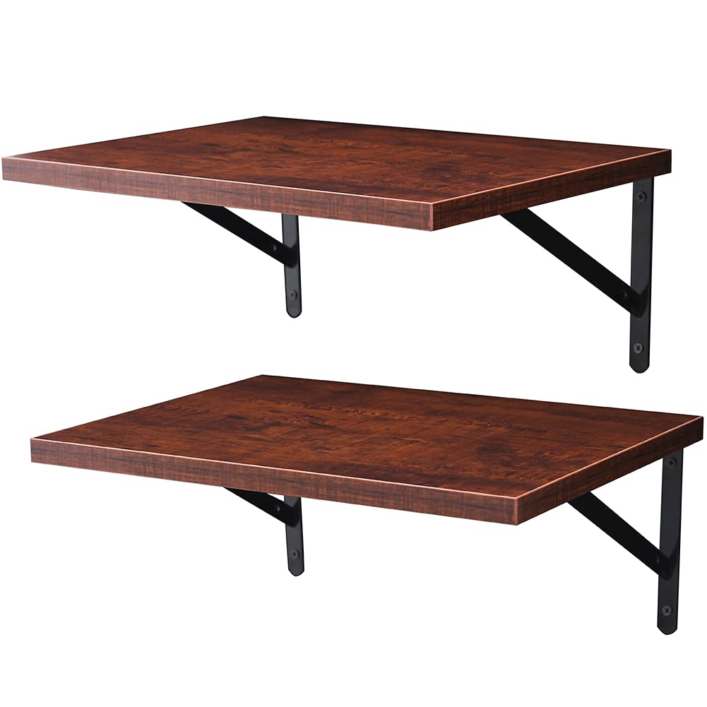 Wall Mounted Floating Shelves, 2 Set Wide Display-Cherry Walnut, 11.8x15.7x6.8in