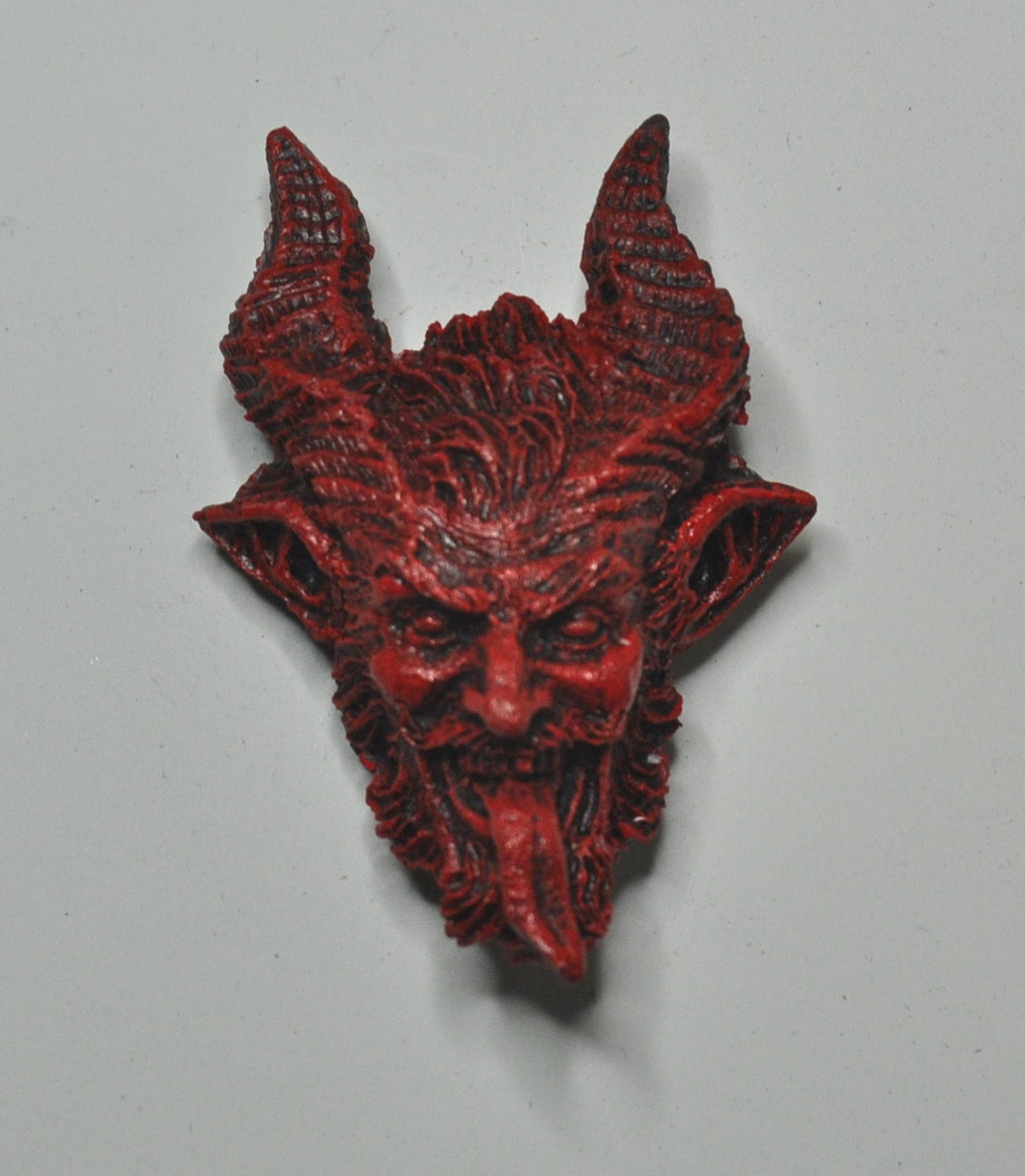 Krampus Magnet, Hand Painted Resin Sculpture | Mythic Fantasy Decor | Krampus Head Magnet for Dark Fantasy and Gothic Decor