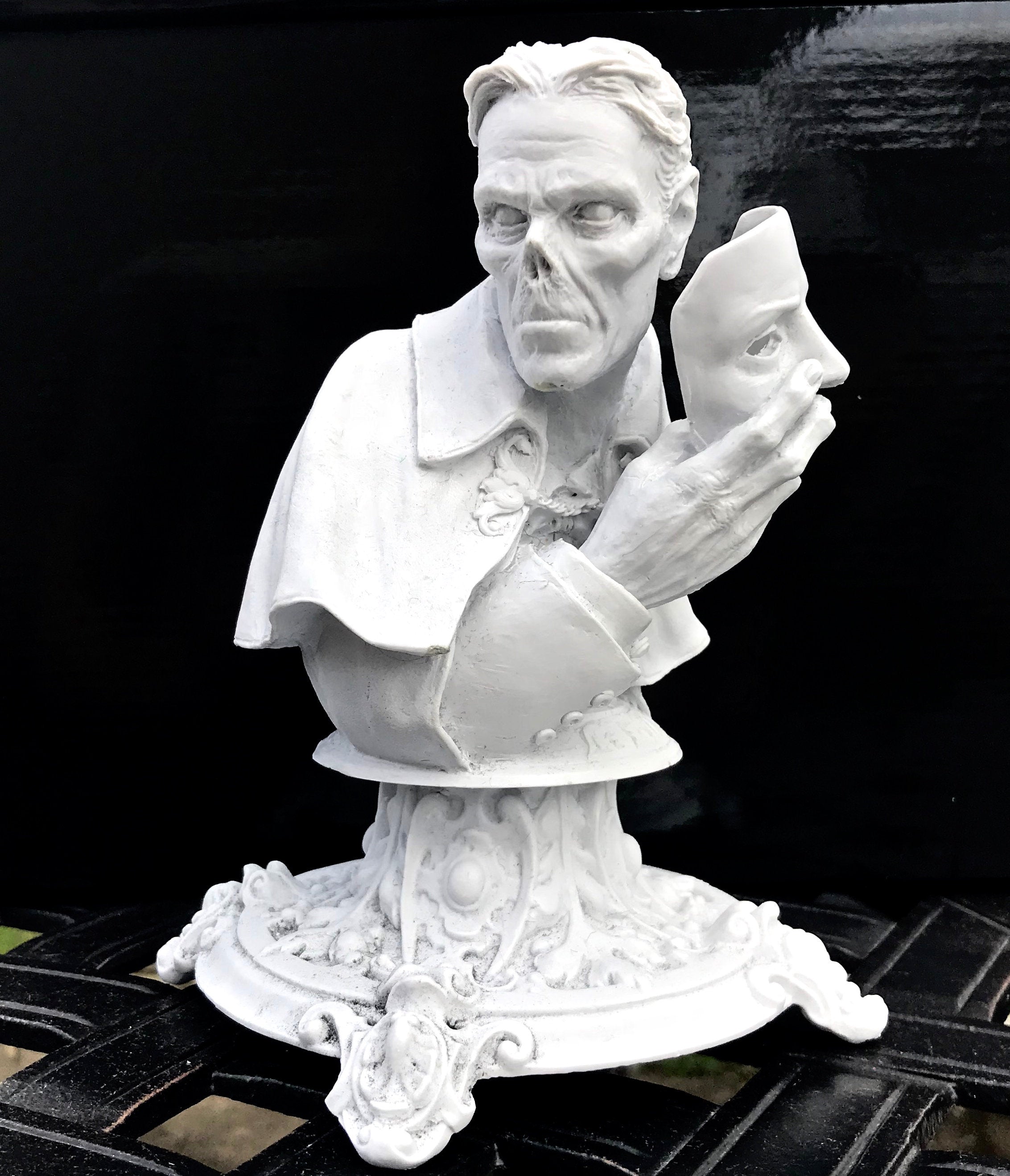 Phantom of the Opera Bust, Hand Painted Resin Sculpture, White |. Halloween Monster Opera Ghost Figurine | Gothic Art for Spooky Home Decor