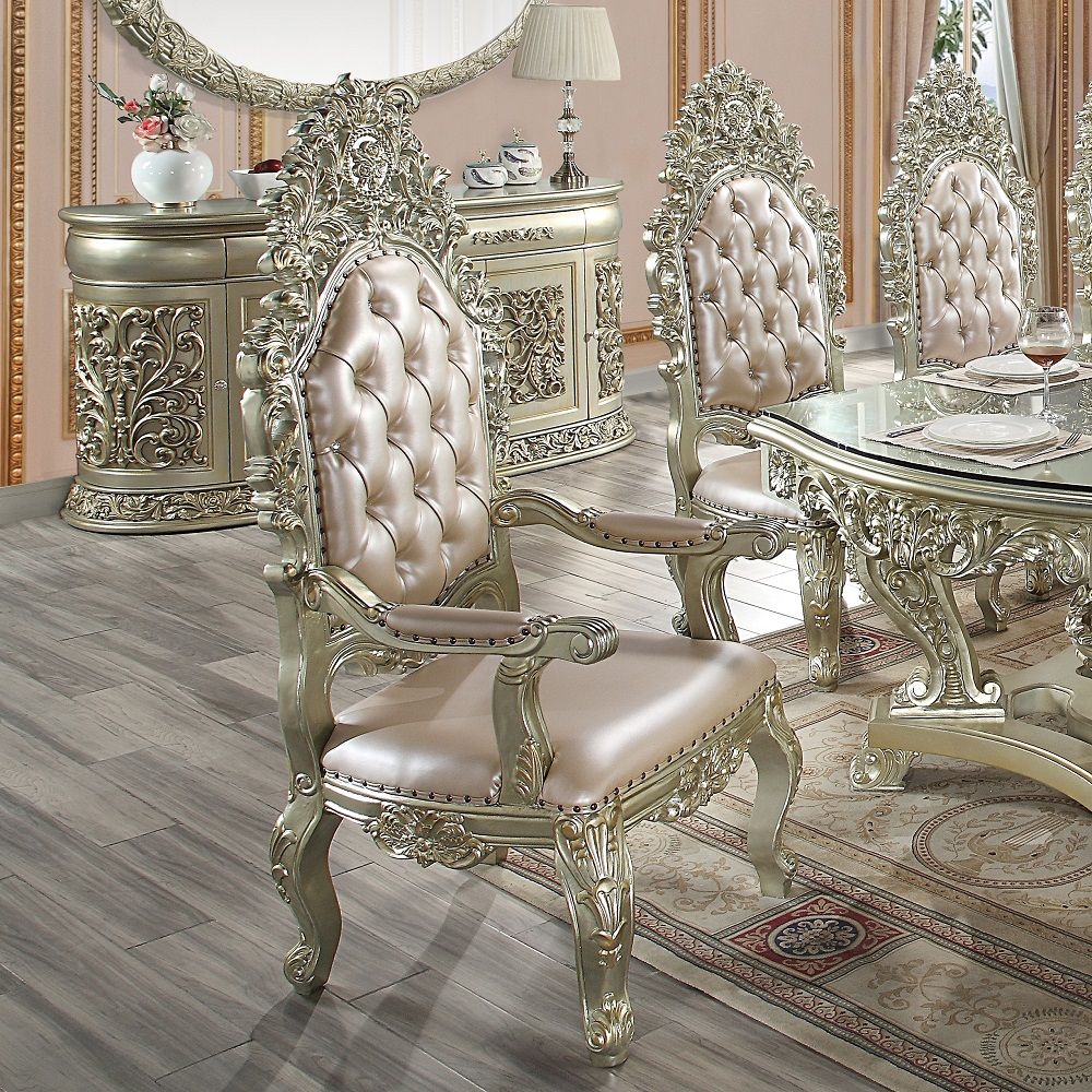 Sorina - Arm Chair (Set of 2) - Synthetic Leather & Antique Gold