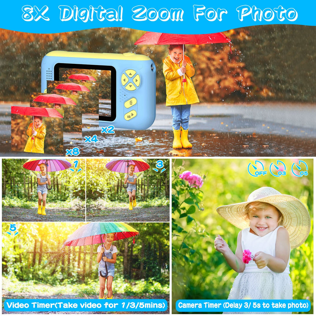 Kids Digital Camera with Flip Lens Children Video Camcorder Christmas Toy Birthday Gifts with Tripod 2.4in Screen 32G MMC Card for 3-10 Year Old Boys