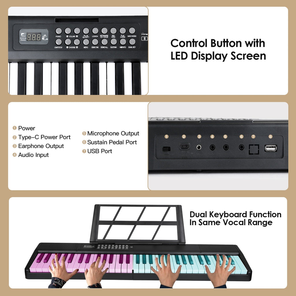61Keys Foldable Electronic Piano Keyboard With Micro Audio Sustain Pedal Music Stand Storage Bag Portable Wireless MiDi Connection Keyboard For Beginn