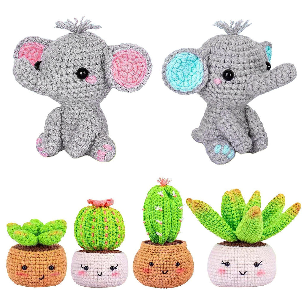 Elephant Crochet Kit Crochet Kit for Beginners DIY Knitting Supplies for Kids Adults 2 Types of Elephants